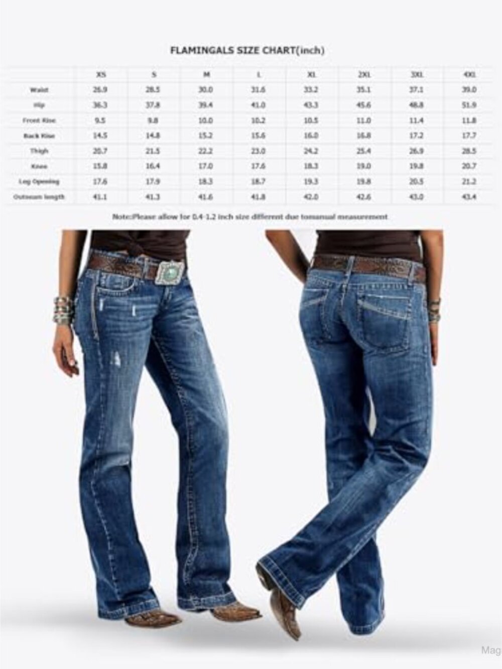 Mid Rise Distressed Bootcut Flare Jeans, High Stretch, Ripped Details, - Picture 3 of 6